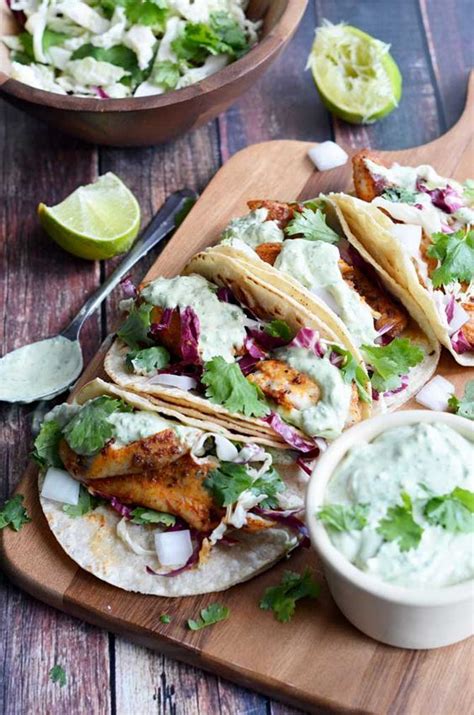 When lime and cilantro come together with fish, a mouthful of exquisite flavour is born. Blackened Fish Tacos with Avocado-Cilantro Sauce - Host ...