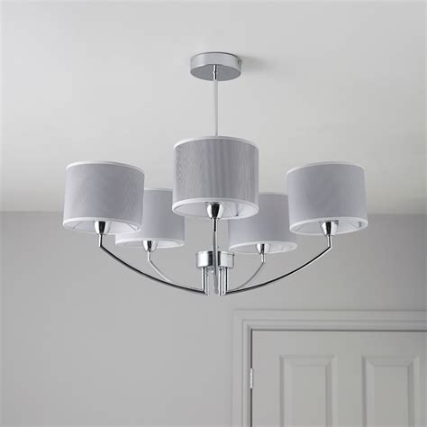 Fides Shaded Grey Chrome Effect 5 Lamp Pendant Ceiling Light