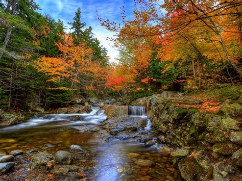 The season of the year between summer and winter, during which the. Seasons Autumn Forests Waterfalls Stones Nature 406481 ...