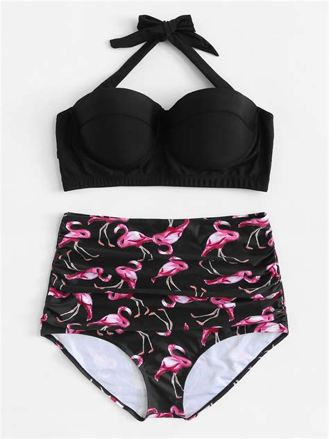 Flamingo Print Bikini Set Sheinsheinside Plus Size Bikini Set Plus