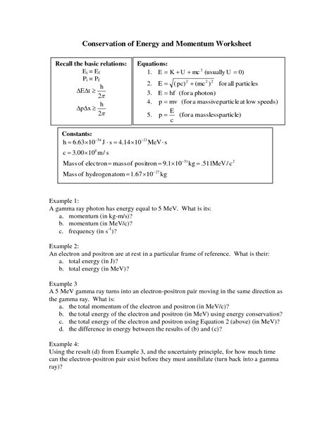 They also address critical thinking situations, making this a. 8 Best Images of Momentum Conservation Worksheet With ...
