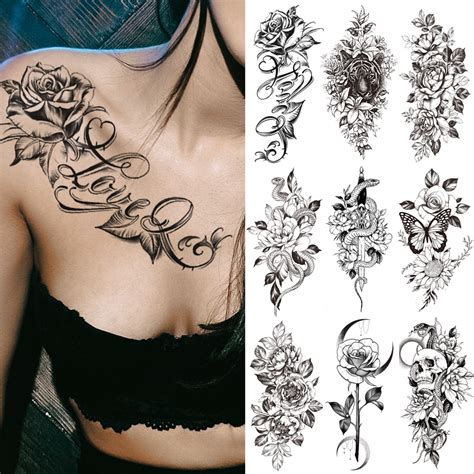 [review] cut price tattoos temporary tattoo sticker flowers flash fake sleeve lip print body art