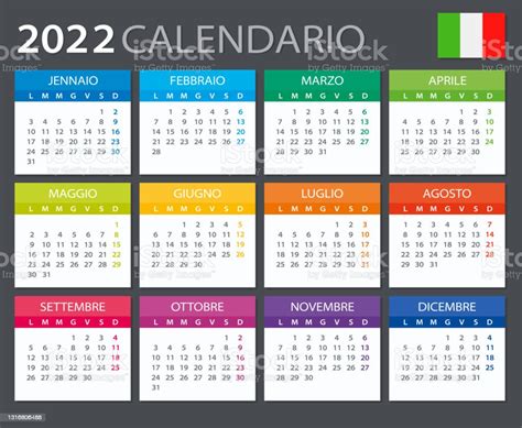Calendario 2022 Italiano Illustrazione Vettoriale Versione Italiana