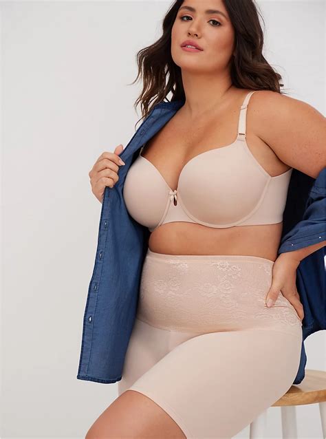 Plus Size Lightly Lined T Shirt Bra Microfiber Beige With 360° Back