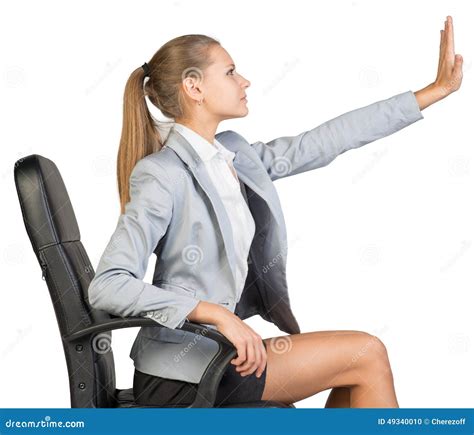 Businesswoman On Office Chair With Her Hand Stock Photo Image Of