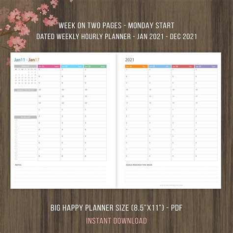 Big Happy Planner Inserts Weekly Hourly Planner 2021 Etsy