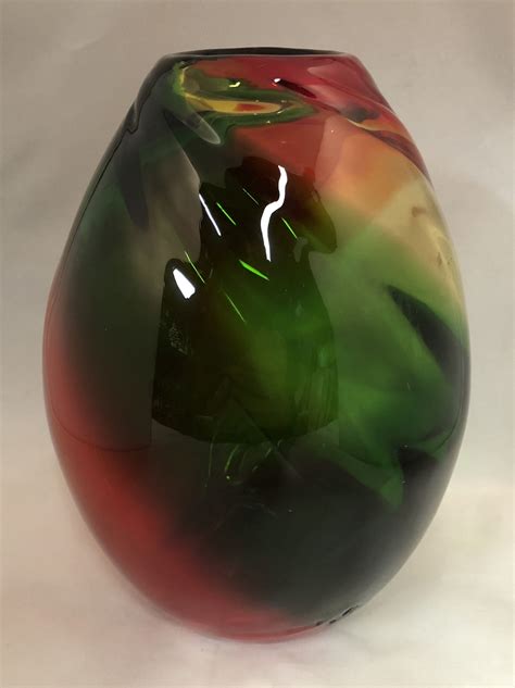 Cys Excel Hand Blown Green Yellow And Red Translucent Vase Etsy Rose Vase Hand Blown Glass Art