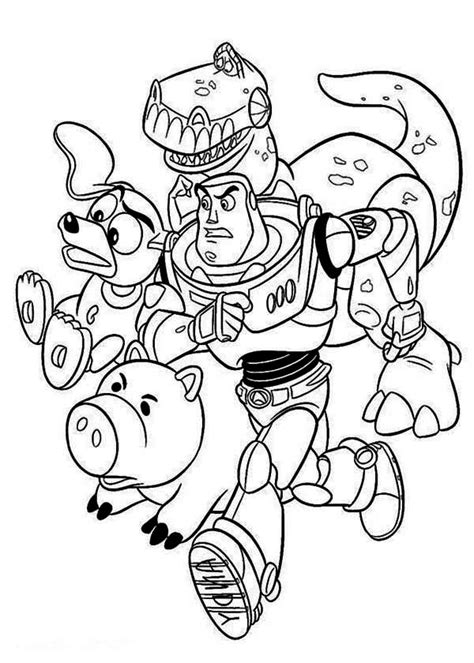 Buzz, Rex, Slinky Dog And Mr Potato Head In Toy Story Coloring Page