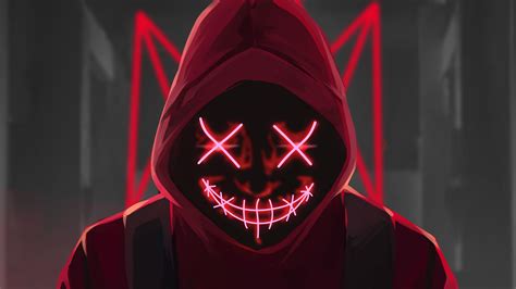 Red Mask Neon Eyes Wallpaper 4k