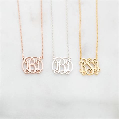 Monogram Necklace Personalized Monogram Jewelry Dainty Your Initials Necklace Gold