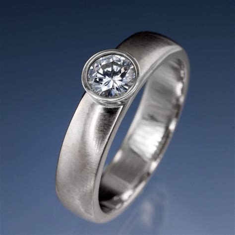 round diamond modern low profile bezel set engagement ring