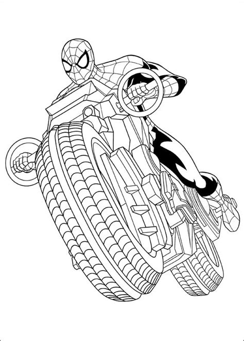 spiderman driving motorcycle coloring page  printable coloring pages  kids