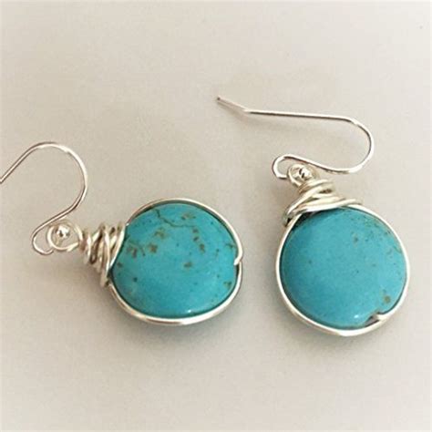 Turquoise Howlite Silver Wire Wrap Earrings Sterling Silver Earwires