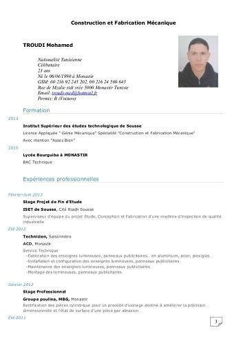 exemple de cv niveau bac maroc