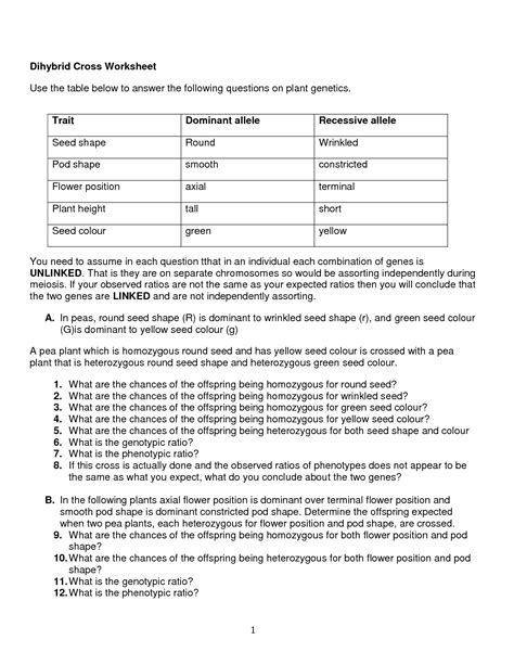 In a monohybrid cross, organisms differing in only one trait are crossed. 19 Best Images of Dihybrid Worksheet With Answer Key - Dihybrid Cross Worksheet Answer Key ...