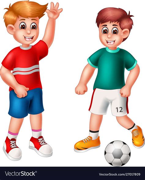 Funny Two Boys Playing Football Cartoon Vector Image On Vectorstock