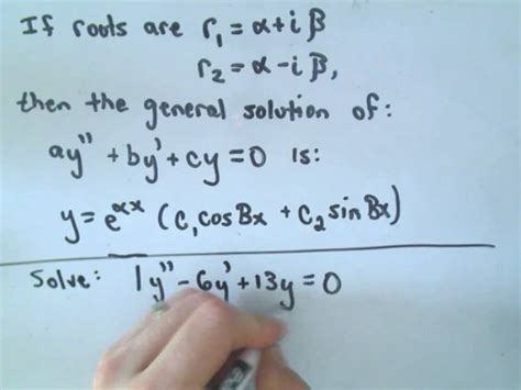 Homogeneous Second Order Linear De Complex Roots Example Youtube