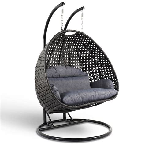 Leisuremod Outdoor Modern Wicker Hanging Double Egg Swing Chair In