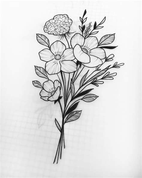 Bouquet Of Flowers Pencil Drawing Elainewed Flowers