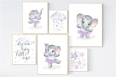 Ballerina Elephant Baby Room Decor Girl Lavender Elephant Etsy