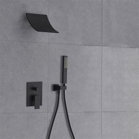 Modern Minimalist Style Wall Mount Waterfall Shower Head And Hand Shower