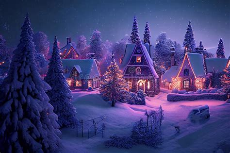 Fantasy Christmas Background Snow Covered Village Stock Illustrations