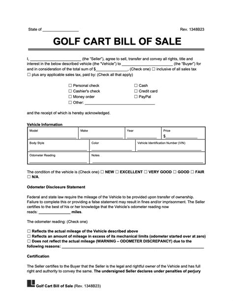 Free Golf Cart Bill Of Sale Template Pdf And Word