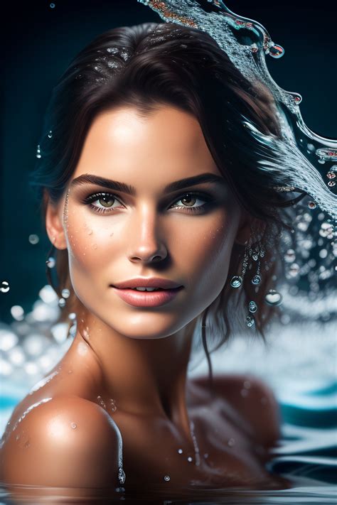 Lexica Beautiful Fair Skin Brunette Wet Hair Rising From Water Surface Skin Texture Water