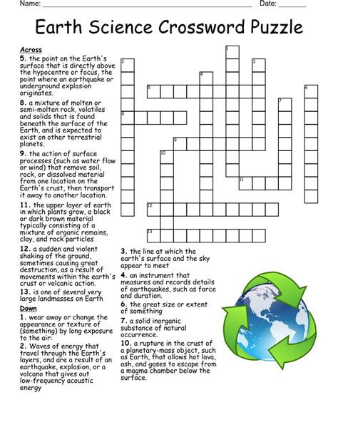 Earth Science Crossword Puzzle Wordmint
