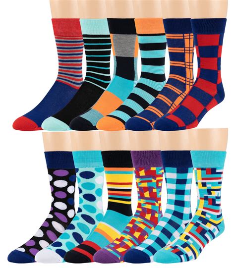 Mens Pattern Dress Funky Fun Colorful Socks 12 Assorted Patterns Size 10 16