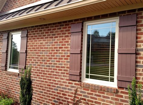 Clear instructions for measuring your windows for measuring windows for shutters is easy. Four Board Vinyl Shutters on Brick Home | Architectural Depot