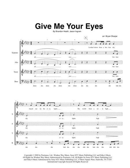 Give Me Your Eyes Arr Bryan Sharpe Sheet Music Brandon Heath