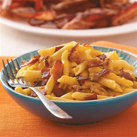 Our top selection of penne pasta recipes with chicken, sausage, fish and vegetarian options. Cheesy Bacon Penne Recipe | Taste of Home