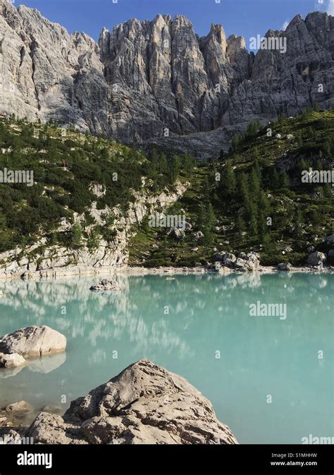Sunny Summer Day On A Hike To Lake Sorapis In Italy In The Dolomites