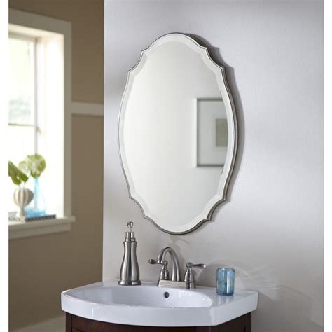 The invisible mounting hardware is designed to keep the top and bottom of the mirror flush against the wall. Shop allen + roth 20-in x 30-in Silver Beveled Oval Framed ...