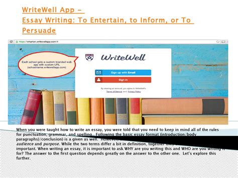Pure writer is a famous writing app, that ensures the writers always stay in charge of the work they create. WriteWell App - Essay Writing : To Entertain, to Inform ...
