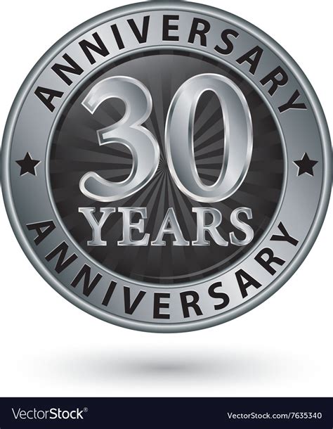 30 Years Anniversary Silver Label Royalty Free Vector Image