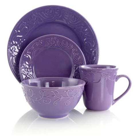 16pc Stoneware Berry Dinnerware Set Purple Elama Stoneware Dinnerware Sets Stoneware