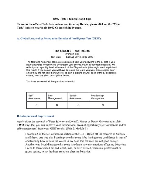 D082 Task 1 - Task 1 for D082 - D082 Task 1 Template and Tips To access