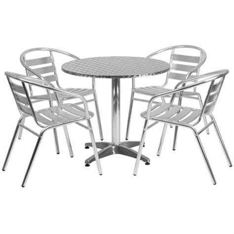 Flash Furniture Round Aluminum Indoor Outdoor Table With 4 Slat Back