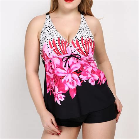 Plus Size Swimwear Two Pieces Sexy Swimsuit Female Floral Print High