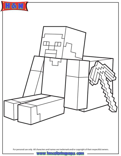 Steve Sitting With Minecraft Weapon Coloring Page H And M Coloring