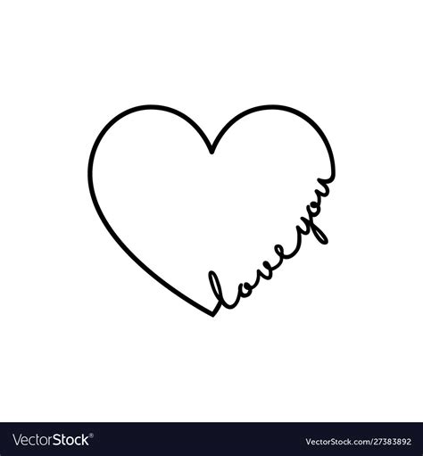 Love You Calligraphy Word With Hand Drawn Heart Vector Image