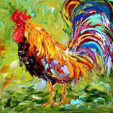 Original Oil Painting Palette Knife Rooster Fine Art Impasto Etsy