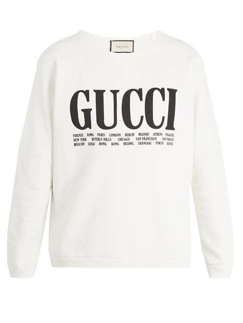 Lyst Gucci Logo Print Crew Neck Cotton Sweatshirt In White For Men