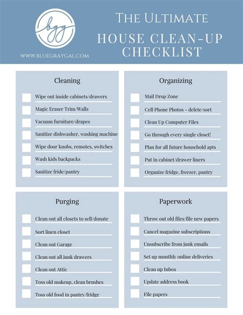 Ultimate House Cleaning Checklist Bluegraygal