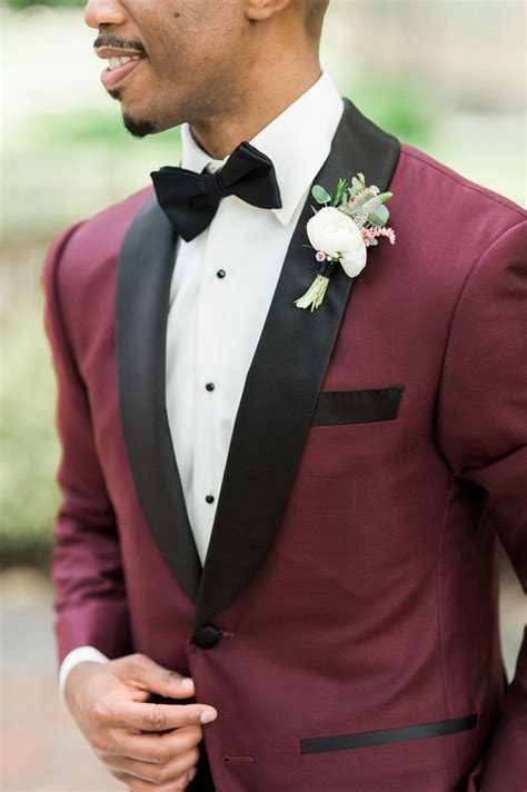 An Urban Wedding With A Pretty Pop Of Burgundy Burgundy Suit