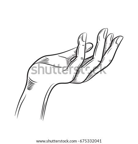 Cartoon drawing of a woman holding out her hand stock photo. Hand Holding Something Silhouette Hand Linear Stock Vector ...