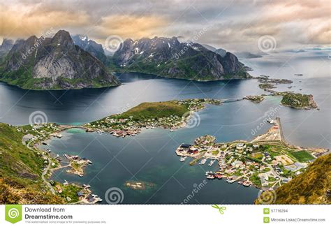 Mountains And Reine In Lofoten Islands Norway Stock Photo Image