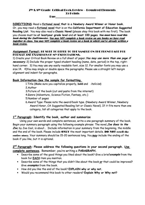 Top 7th Grade Book Report Templates Free To Download In Pdf Format